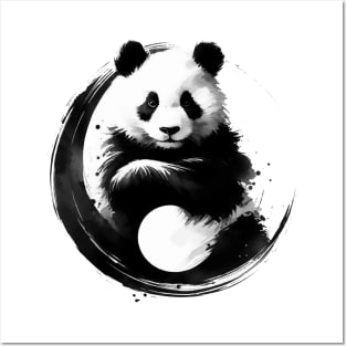 Sumie Enso Circle Japanese Brushstroke Panda Bear Posters and Art